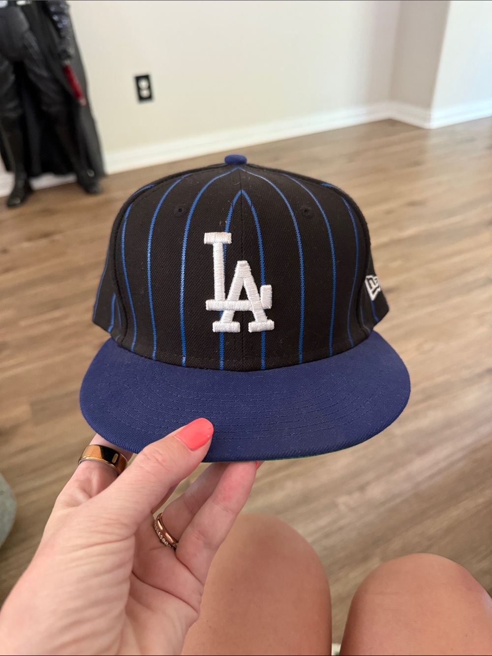 New Era LA Dodgers Black Pinstripe with Blue Brim